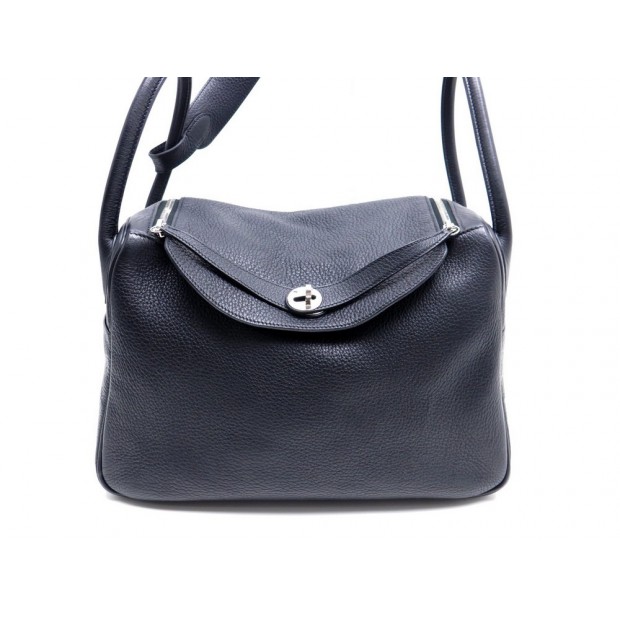 SAC A MAIN HERMES LINDY CUIR NOIR GRAINE 