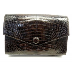 VINTAGE SAC A MAIN POCHETTE CHANEL EN CUIR DE CROCODILE MARRON HAND POUCH CLUTCH