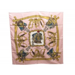 FOULARD HERMES GRAND UNIFORME JOACHIM METZ CARRE SOIE ROSE PINK SILK SCARF 350€