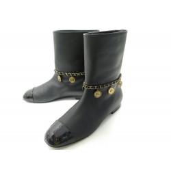 NEUF CHAUSSURES CHANEL BOTTINES MOTARDES CHAINES LOGO CC 40 BOOTS SHOES 1550€