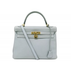 SAC A MAIN HERMES KELLY 32 CUIR RETOURNE TOGO BLEU GLACIER BANDOULIERE HAND BAG