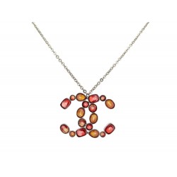 NEUF COLLIER CHANEL PENDENTIF LOGO CC A45889 PIERRES ROUGE ORANGE NECKLACE 1290€