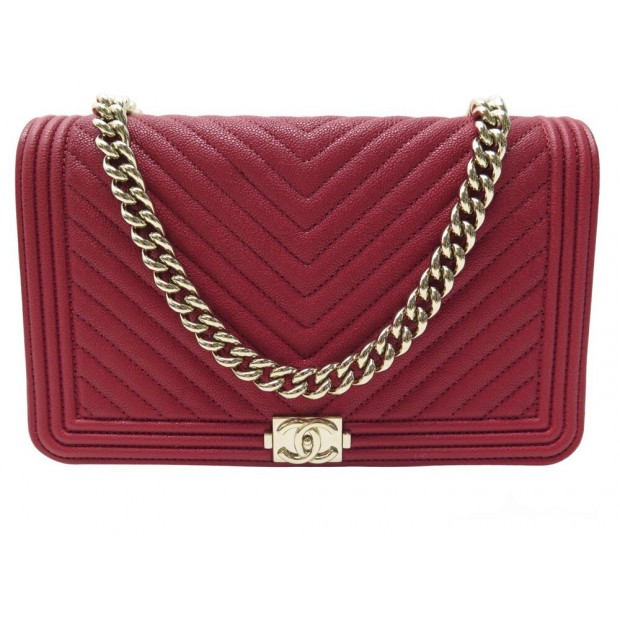 NEUF SAC A MAIN CHANEL WALLET ON CHAIN BOY CUIR CHEVRON ROUGE NEW HAND BAG 3400€