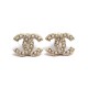 NEUF BOUCLES D'OREILLES CHANEL LOGO CC & PERLES A64766 METAL DORE EARRINGS 380€