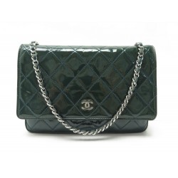 SAC A MAIN CHANEL WALLET ON CHAIN EN CUIR VERNI VERT BANDOULIERE WOC BAG 3650€