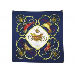 FOULARD HERMES SPRINGS PHILIPPE LEDOUX CARRE 90 SOIE BLEU MARINE SILK SCARF 460€