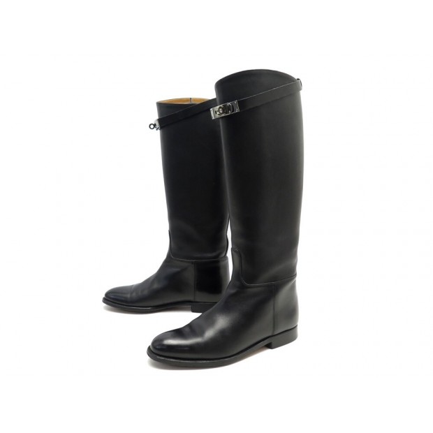 CHAUSSURES HERMES BOTTES JUMPING 39 CUIR NOIR FERMOIR KELLY BLACK BOOTS 2030€