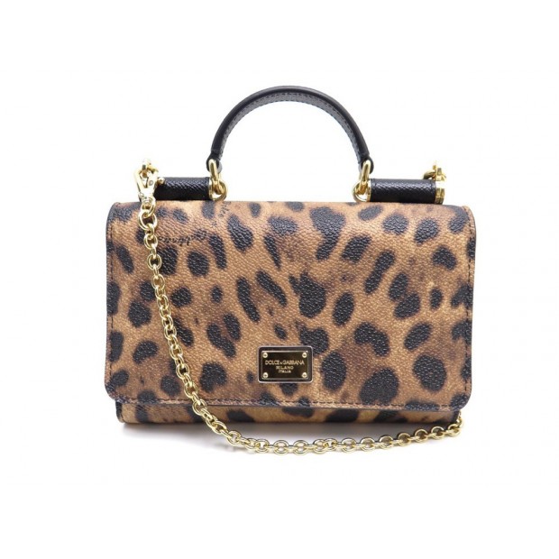 NEUF MINI SAC A MAIN DOLCE & GABBANA CRESPO BI0671 POCHETTE MARRON LEPARD 1040€