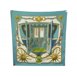 VINTAGE FOULARD HERMES COACH DE LA PERRIERE CARRE 90 SOIE TURQUOISE SCARF 460€