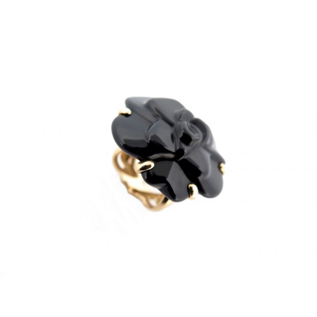 BAGUE CHANEL CAMELIA CAMELIA GRAND MODELE ONYX & OR JAUNE 18K T 50 RING 4050€