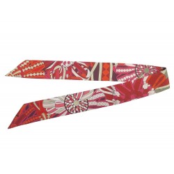 FOULARD TWILLY HERMES EN SOIE ROUGE ORANGE ET ROSE RED AND PINK SILK SCARF 180€