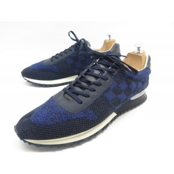 CHAUSSURES LOUIS VUITTON BASKETS RUN AWAY 11 45 CUIR ET TOILE DAMIER SHOES 885€