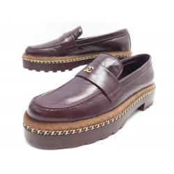 NEUF CHAUSSURES CHANEL G33189 MOCASSINS 36 CUIR BORDEAUX LOGO CC LOAFERS 1300€