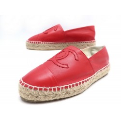 NEUF CHAUSSURES CHANEL LOGO CC G29762 ESPADRILLES 35 CUIR LEATHER SHOES 750€