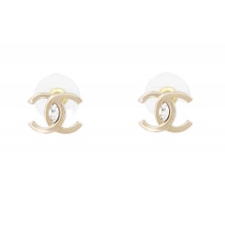 NEUF BOUCLES D'OREILLES CHANEL LOGO CC STRASS & METAL DORE GOLD EARRINGS 650€