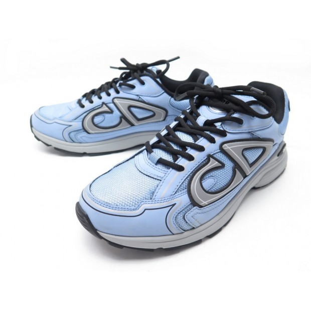 CHAUSSURES BASKETS DIOR B30 3SN279Z 42 EN TOILE CUIR GRIS & BLEU SNEAKERS 920€