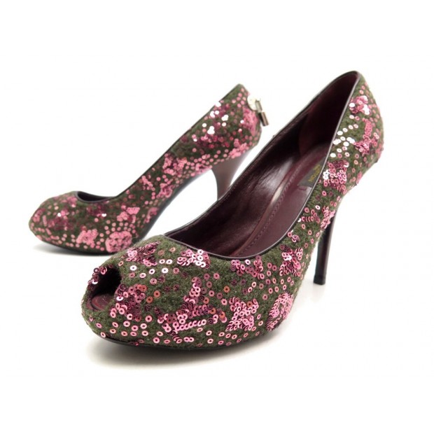 CHAUSSURES LOUIS VUITTON OH REALLY ESCARPINS 36.5 MAILLE SEQUIN ROSE PUMPS 1020€