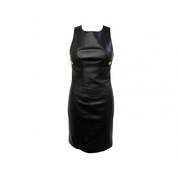 NEUF ROBE CHANEL SANS MANCHE P73727 34 36 S GRIPOIX EN CUIR LEATHER DRESS 6800€