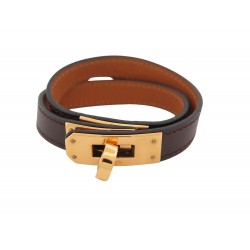 BRACELET HERMES KELLY DOUBLE TOUR 16 CM CUIR BOX MARRON LEATHER BANGLE 540€