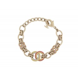 NEUF BRACELET CHANEL LOGO CC STRASS MULTICOLORE 16-21 METAL DORE GOLD STRAP 720€