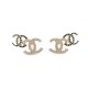 NEUF BOUCLES D'OREILLES CHANEL LOGOS CC METAL DORE & STRASS NEW EARRINGS 620€