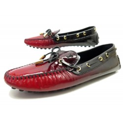 CHAUSSURES LOUIS VUITTON DRIVER MOCASSINS 38 CUIR VERNI ROUGE LOAFERS SHOES 710€