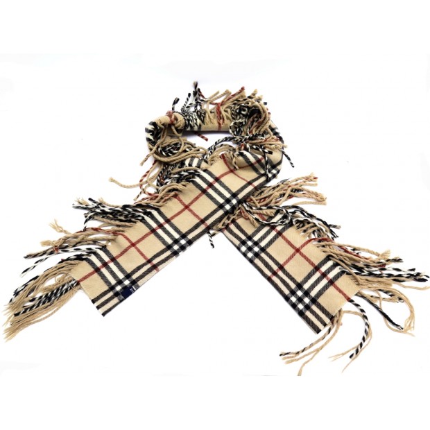 NEUF ECHARPE BURBERRY TARTAN A FRANGES EN CACHEMIRE BEIGE NEW SCARF 460€