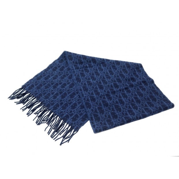 NEUF ECHARPE CHRISTIAN DIOR MONOGRAMME OBLIQUE LAINE CACHEMIRE BLEU SCARF 500€