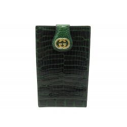 VINTAGE PORTE CHEQUIER GUCCI LOGO GG EN CUIR DE CROCODILE VERT CHEKQUIER HOLDER