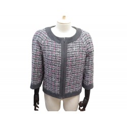 VESTE CHANEL COURTE MANCHES 3/4 A ZIP TWEED 42 L P30546W0387 GRIS JACKET 6500€