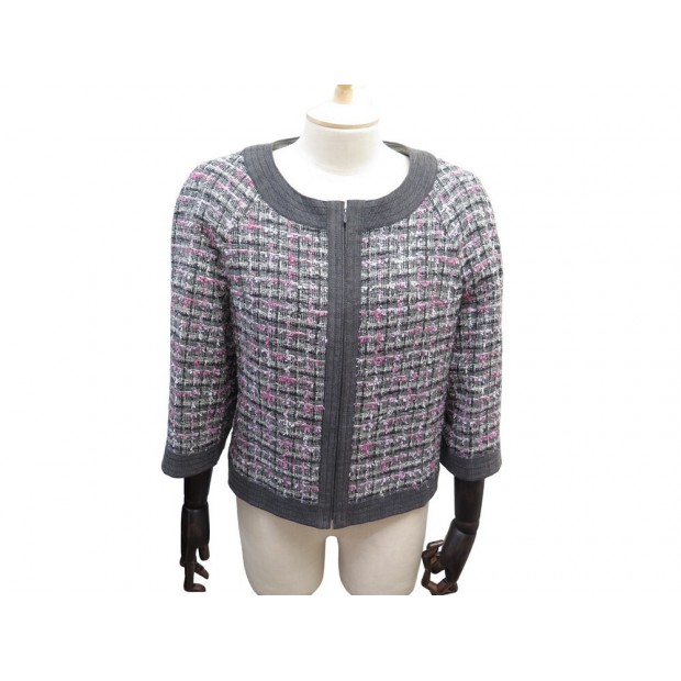 VESTE CHANEL COURTE MANCHES 3/4 A ZIP TWEED 42 L P30546W0387 GRIS JACKET 6500€