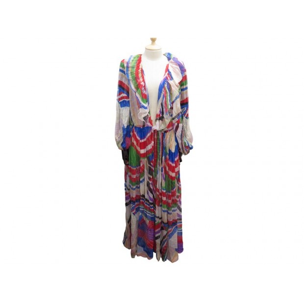 ROBE CHEMISE OUVERTE LONGUE CHANEL EN SOIE MULTICOLORE XL 44 SILK DRESS 8550€