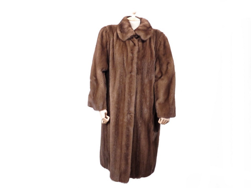 Manteau En Fourrure De Vison Véritable Vintage - Marron - Avec Housse Paris - Taille Unique