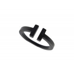 BAGUE TIFFANY & CO T SQUARE 60151569 TAILLE 61 ACIER ENDUIT NOIR BLACK RING 560€