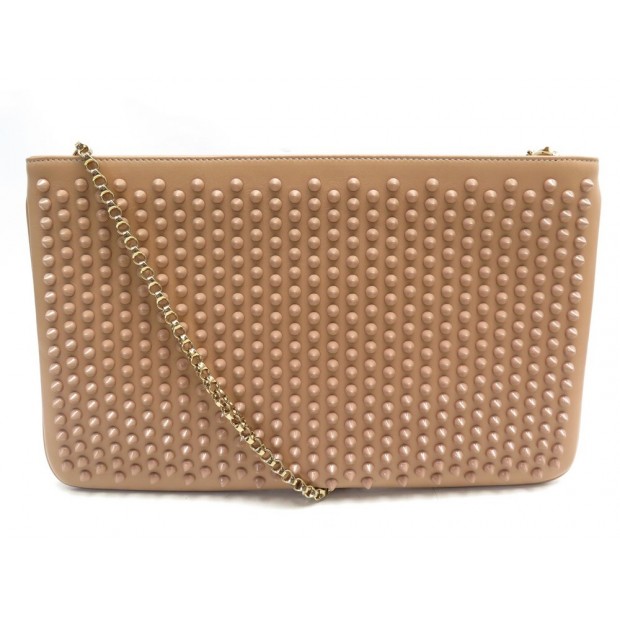 SAC A MAIN CHRISTIAN LOUBOUTIN POCHETTE SPIKE EN CUIR NUDE A BANDOULIERE 955€