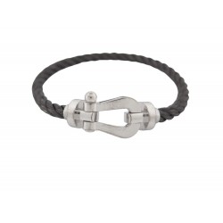 BRACELET FRED FORCE 10 GM MANILLE OR BLANC 18K CABLE ACIER GRIS T15 BANGLE 3410€