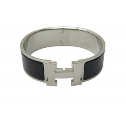 BRACELET HERMES CLIC CLAC H LARGE 21 CM EN EMAIL NOIR FINITION PALLADIE 680€