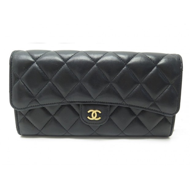 PORTEFEUILLE A RABAT CHANEL PORTE MONNAIE TIMELESS CUIR NOIR BLACK WALLET 1350€