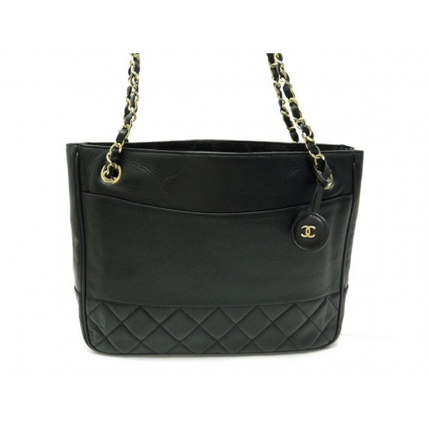 VINTAGE SAC A MAIN CHANEL SHOPPING CUIR MATELASSE NOIR HAND BAG PURSE 6200€