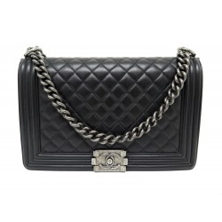 SAC A MAIN CHANEL GRAND BOY CUIR MATELASSE NOIR BANDOULIERE HAND BAG PURSE 6700€