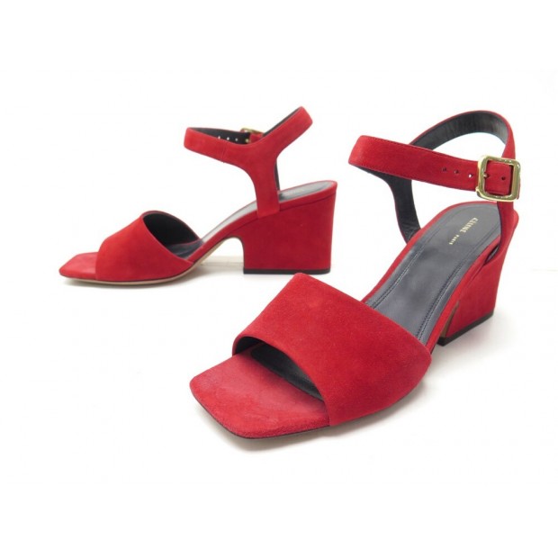 NEUF CHAUSSURES CELINE SANDALES A TALONS 317783SPZC DAIM ROUGE 38.5 SHOES 650€