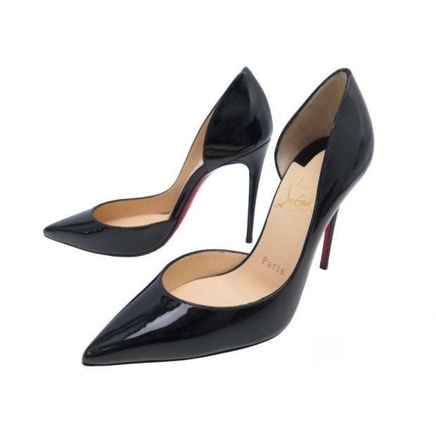 NEUF CHAUSSURES CHRISTIAN LOUBOUTIN IRIZA 35 EN CUIR VERNI NOIR PUMP SHOES 695€