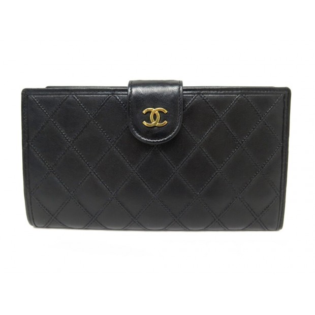 VINTAGE PORTEFEUILLE CHANEL FERMOIR TIMELESS MATELASSE NOIR LEATHER WALLET 1200€