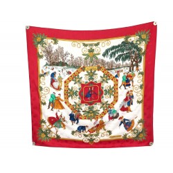 FOULARD HERMES JOIES D'HIVER JOACHIM METZ EN SOIE BROCHEE JACQUARD ROUGE 495€