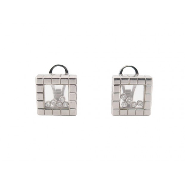 BOUCLES D'OREILLES CHOPARD ICE CUBE DIAMONDS OR BLANC 18K ET DIAMANTS EARRINGS