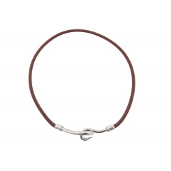 COLLIER HERMES JUMBO 40CM CUIR MARRON PALLADIE BRACELET DOUBLE TOUR STRAP 295€