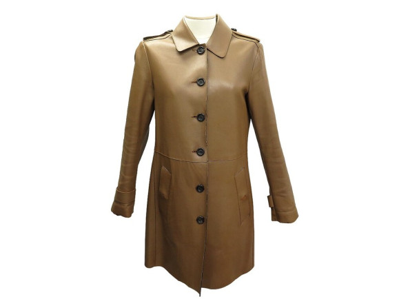 MANTEAU LONG BURBERRY 379528 TRENCH 40 M EN CUIR CAMEL LEATHER COAT JACKET 5500€