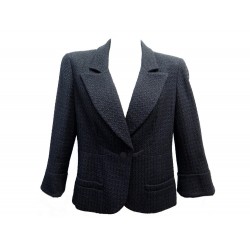 NEUF VESTE CHANEL COURTE MANCHES 3/4 XL 44 P20718V12103 TWEED BLEU JACKET 6500€