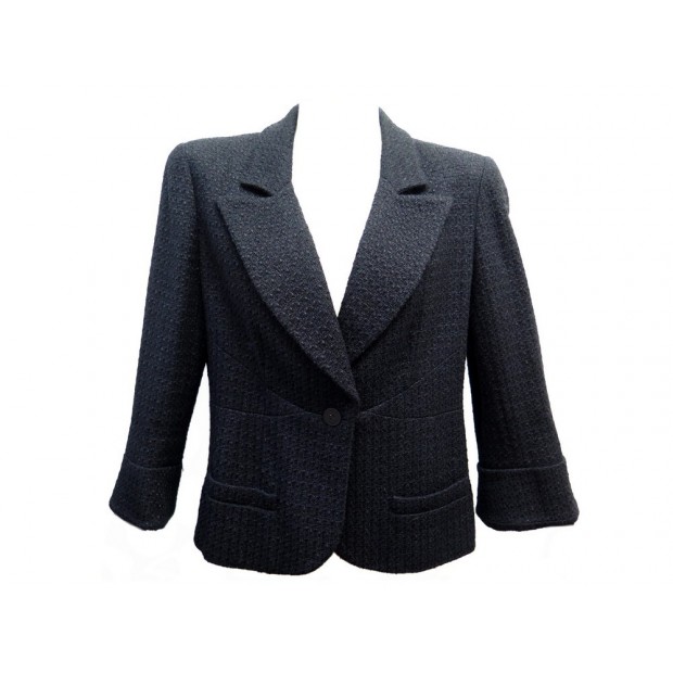 NEUF VESTE CHANEL COURTE MANCHES 3/4 XL 44 P20718V12103 TWEED BLEU JACKET 6500€