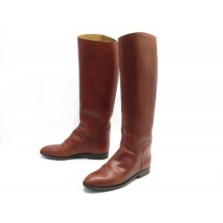 CHAUSSURES HERMES BOTTES CAVALIERES 38.5 CUIR MARRON BROWN LEATHER BOOTS 1800€